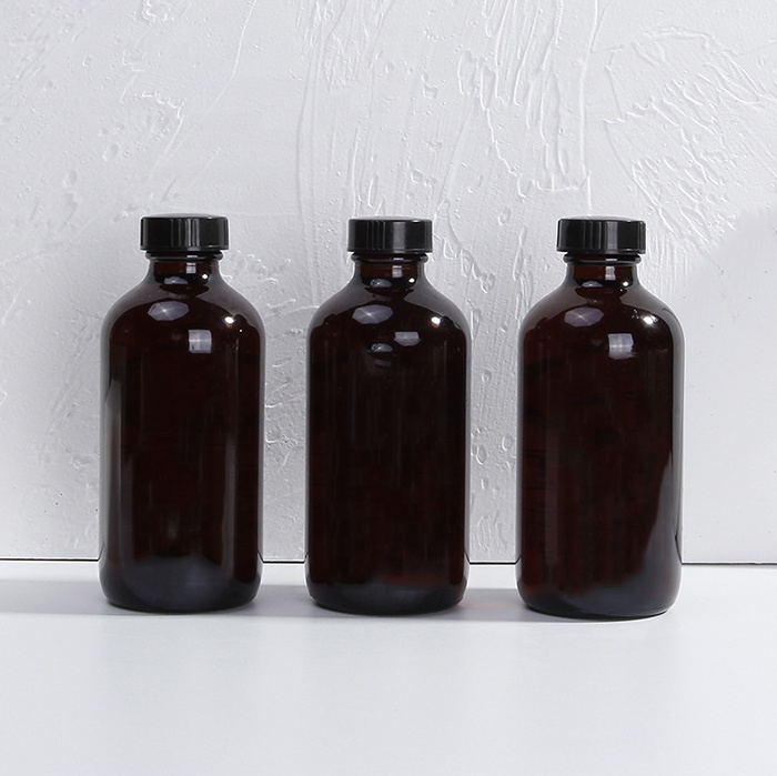 Wholesale empty round 8oz 250ml cold brew coffee packing amber glass bottle with screw cap