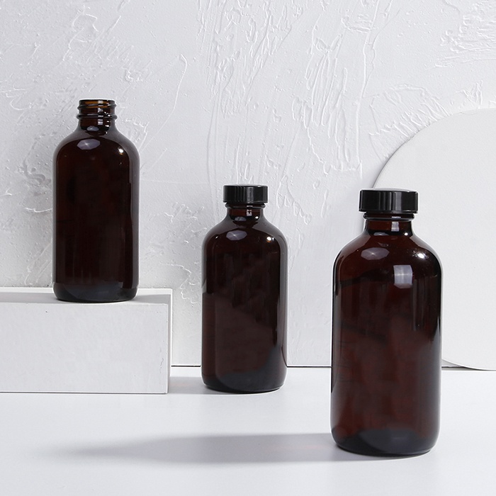 Wholesale empty round 8oz 250ml cold brew coffee packing amber glass bottle with screw cap