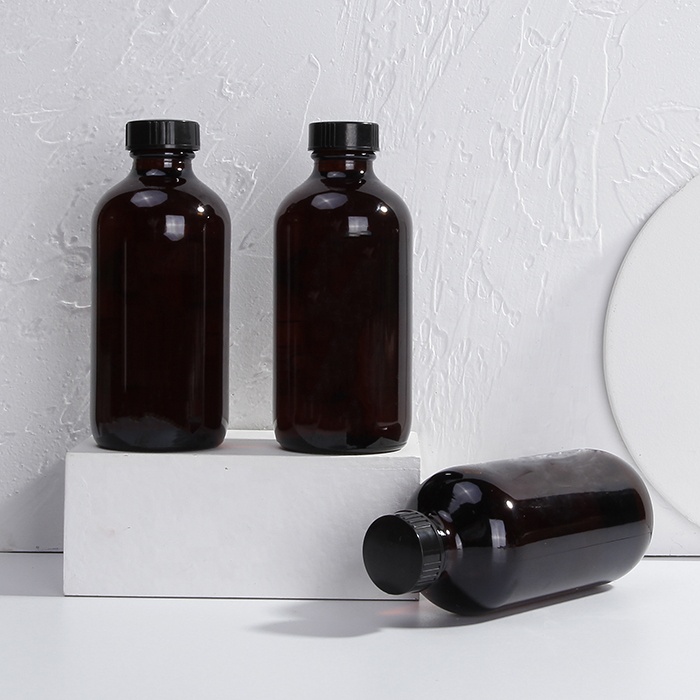 Wholesale empty round 8oz 250ml cold brew coffee packing amber glass bottle with screw cap
