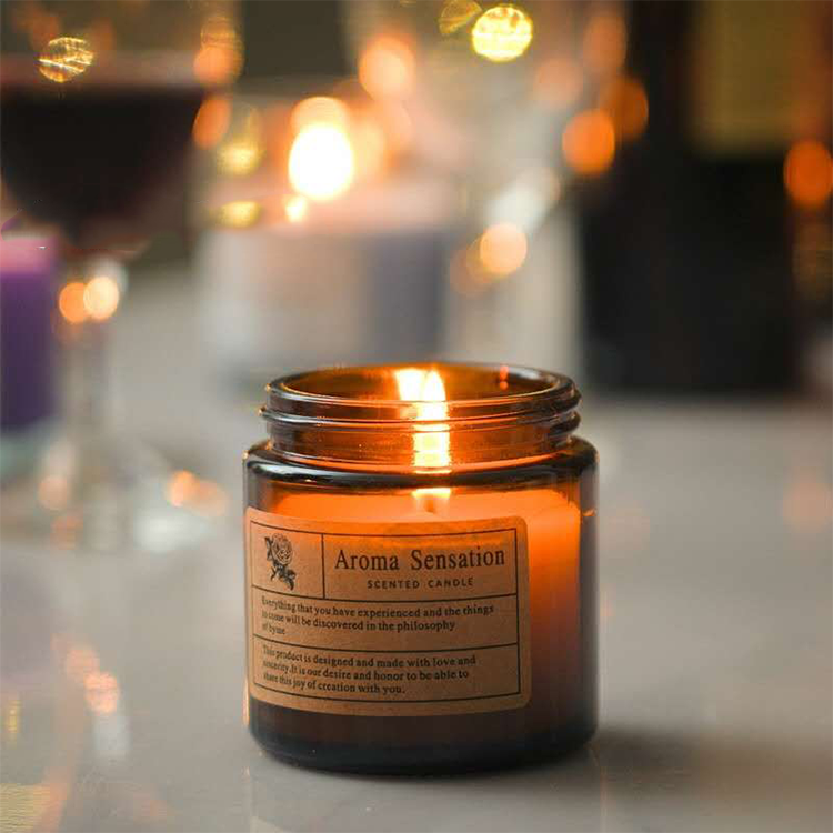 Wholesale empty round wide mouth amber candle holder glass candle jars 100ml 8oz 250ml for home decor in bulk