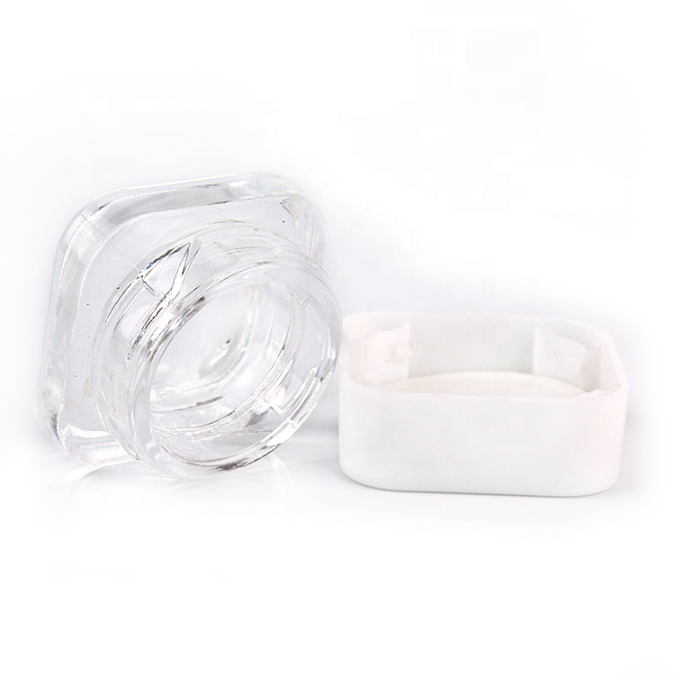Wholesale empty square clear 5ml 5g glass face eye cream cosmetic jar with white lid