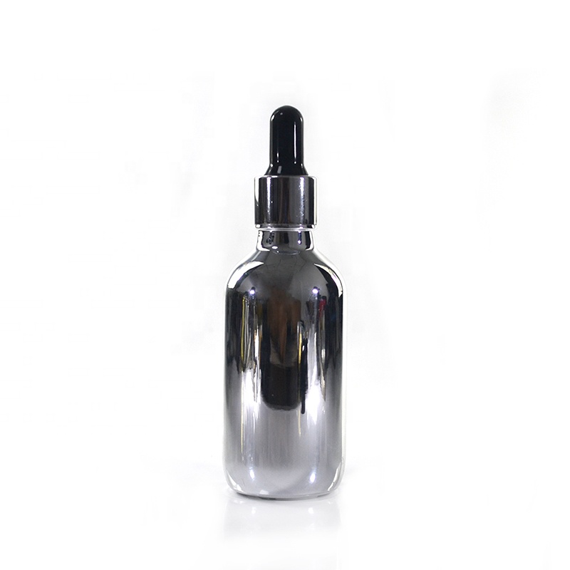 Wholesale essential massage oil 15ml/30ml/50ml/60ml/100ml silver glass dropper bottle with rubber pipette tip
