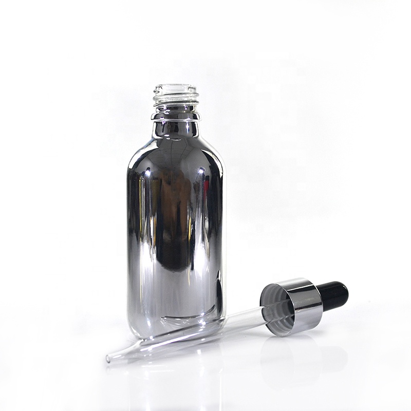 Wholesale essential massage oil 15ml/30ml/50ml/60ml/100ml silver glass dropper bottle with rubber pipette tip