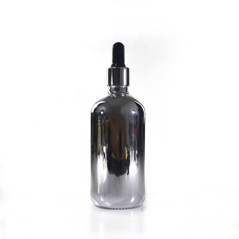 Wholesale essential massage oil 15ml/30ml/50ml/60ml/100ml silver glass dropper bottle with rubber pipette tip