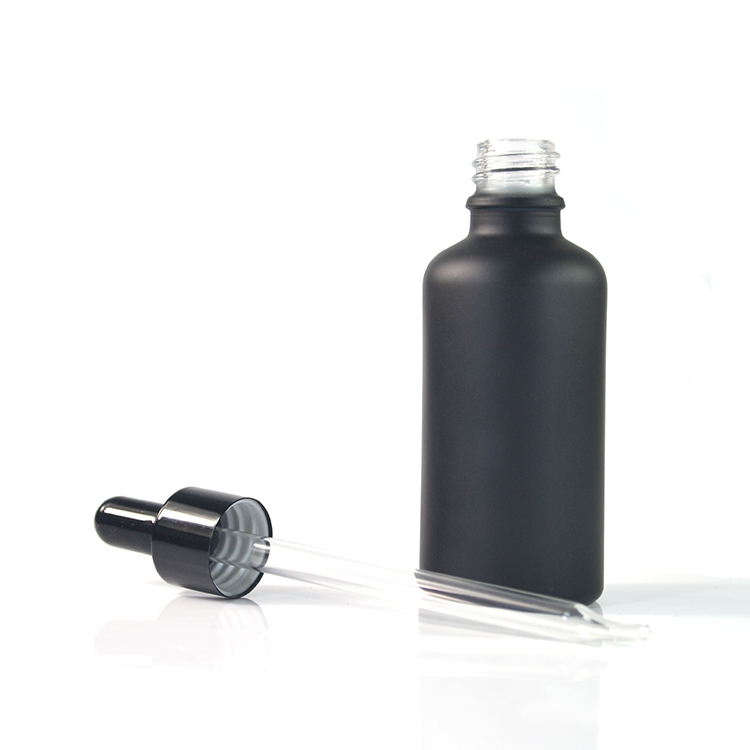 Wholesale essential oil e liquid 5ml 10ml 15ml 20ml 30ml 50ml 100ml matte black glass dropper bottle with aluminum cap