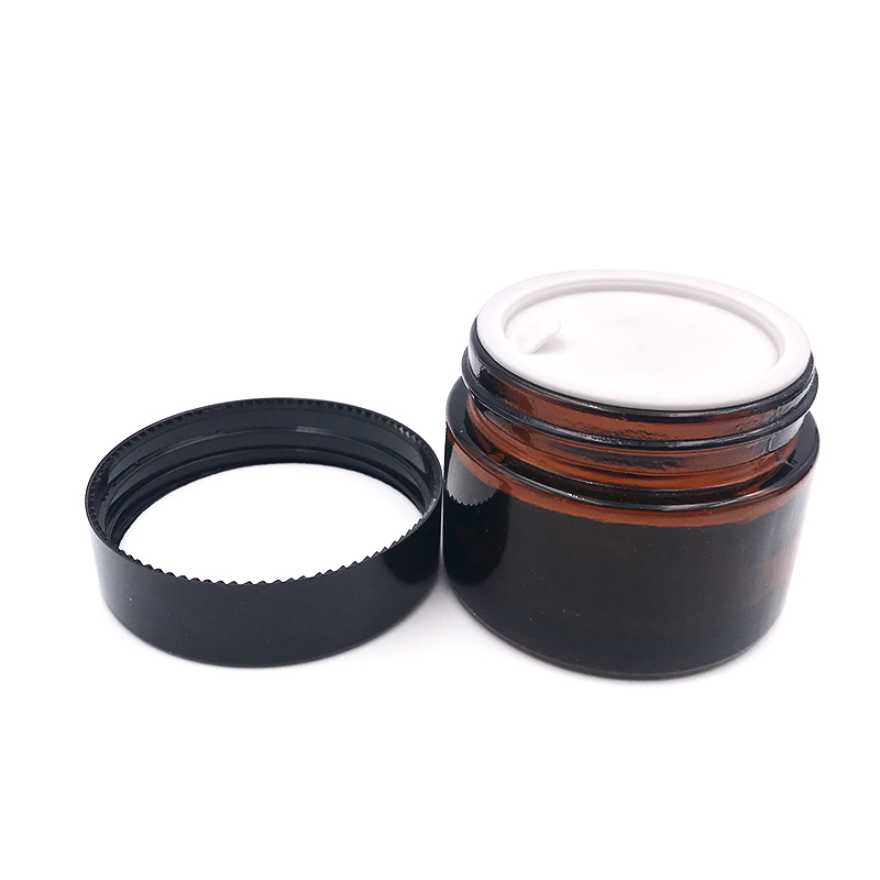 Wholesale factory price 10g 15g 20g 30g 50g frosted dark amber glass cream jar with black lid