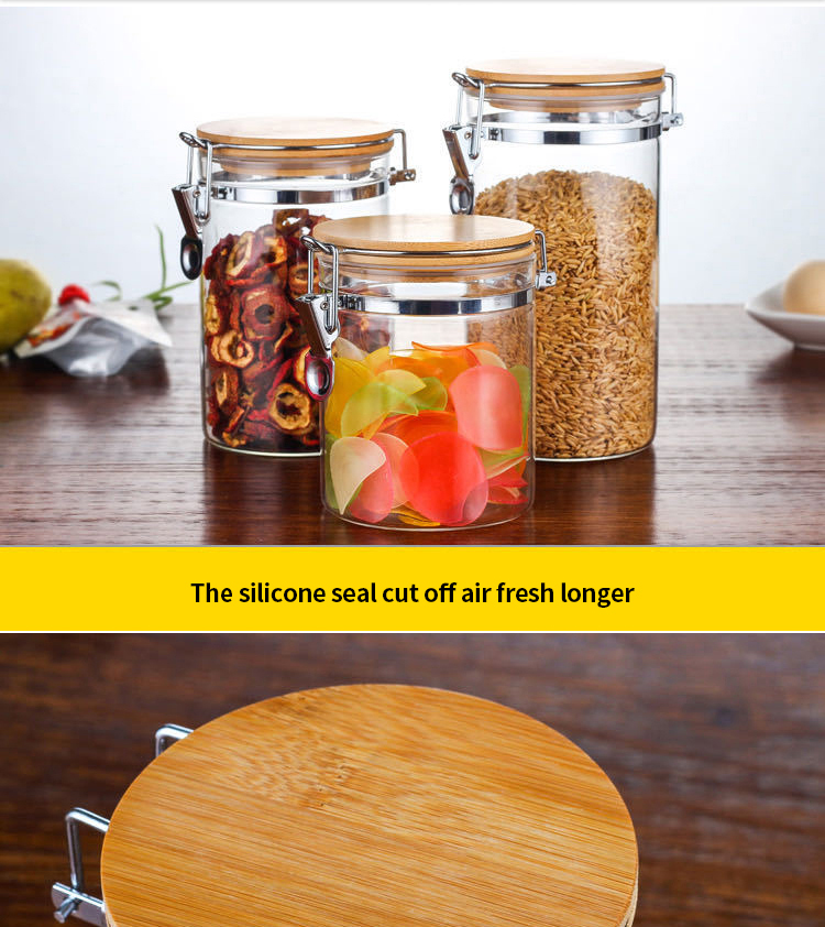 Wholesale factory price glass storage tank combined Stainless steel lid sealed tank kitchen food storage bottle for food storage