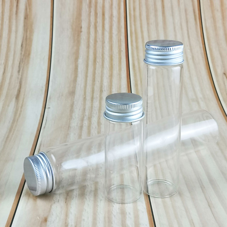 Wholesale flat bottom glass test tube 5ml 10ml 15ml 20ml 25ml 30ml 50ml 100ml storage bottles with aluminum screw cap