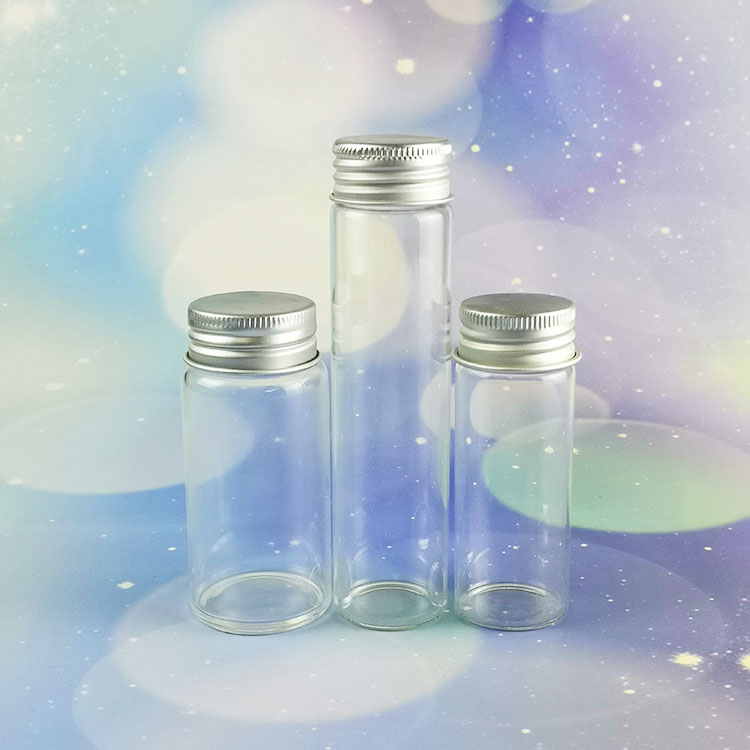 Wholesale flat bottom glass test tube 5ml 10ml 15ml 20ml 25ml 30ml 50ml 100ml storage bottles with aluminum screw cap
