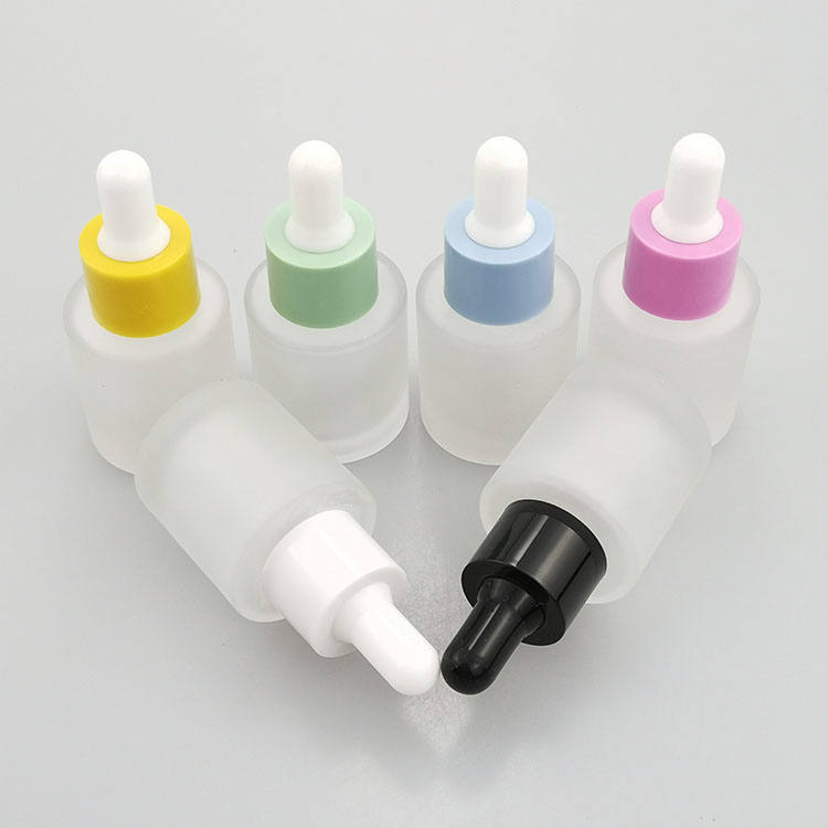 Wholesale flat shoulder bottles 20ml glass serum dropper bottle with color pipette for skin care packaging