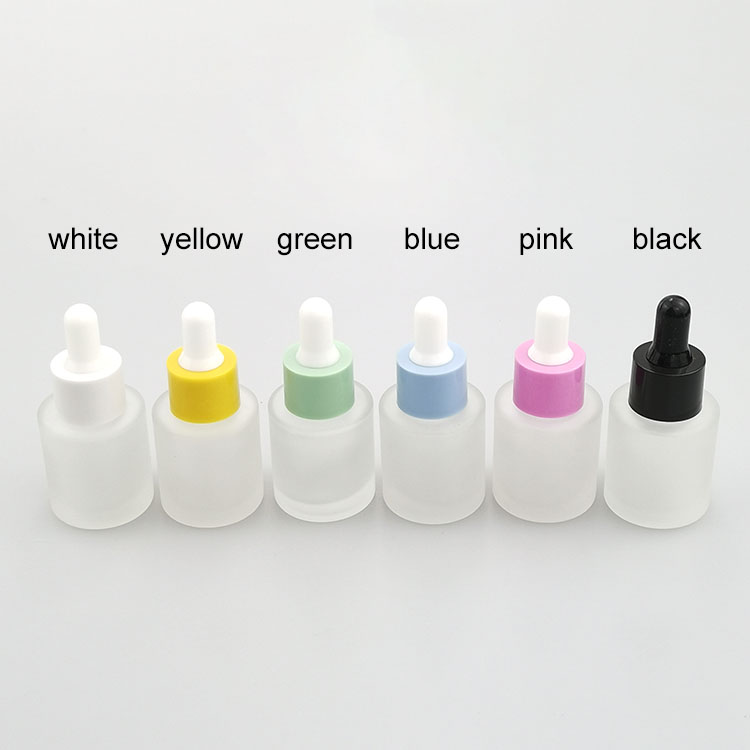 Wholesale flat shoulder bottles 20ml glass serum dropper bottle with color pipette for skin care packaging