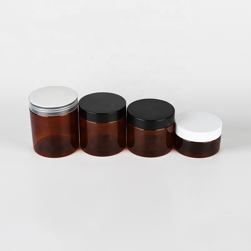 Wholesale food facial mask container 30g 50g 100g 120g 150g 200g 250g 300g 500g Amber PET plastic cream jar with lid for scrubs