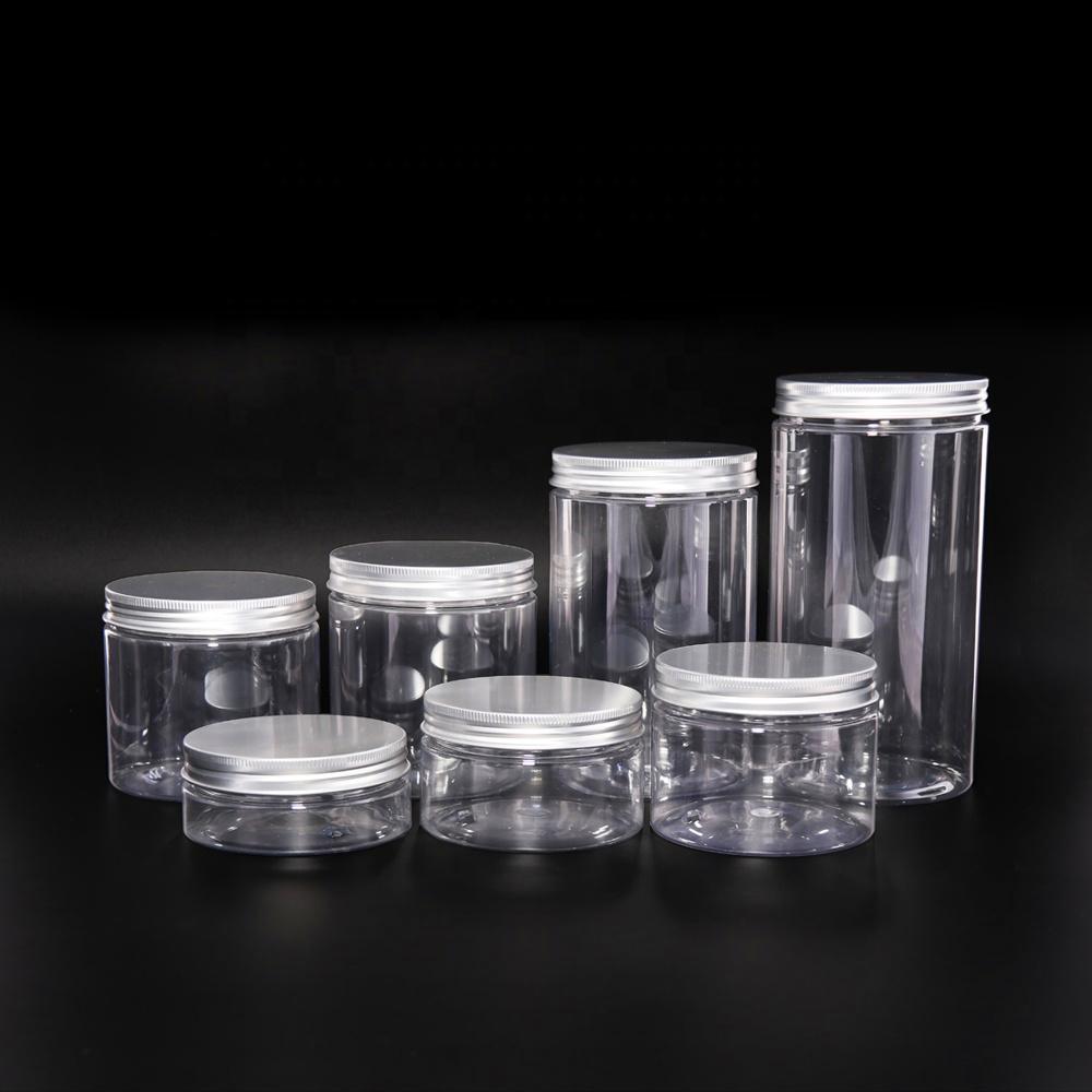 Wholesale food grade 30g 40g 50g 60g 80g 100g 120g 150g 200g 250g 500g clear plastic packaging jar with aluminum lid
