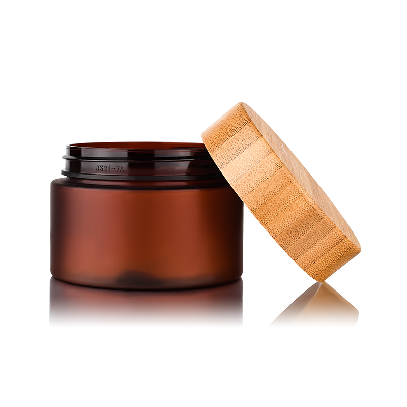 Wholesale food grade cosmetic packaging 150ml 250ml amber clear wide mouth pet plastic cream jar with natural bamboo lid