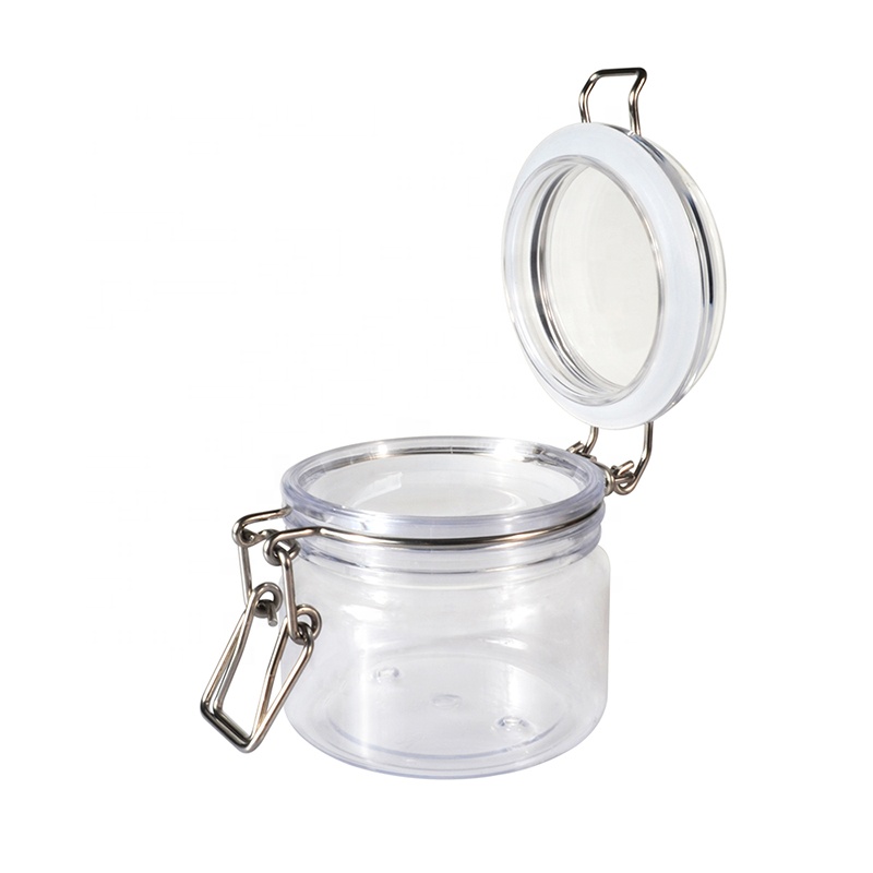 Wholesale food storage container 40ml 60ml 120ml 150ml 200ml 250ml 550ml 1000ml air seal PET plastic kilner jar with metal lock