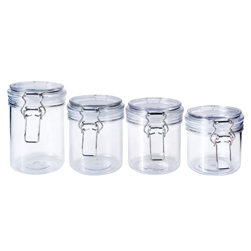 Wholesale food storage container 40ml 60ml 120ml 150ml 200ml 250ml 550ml 1000ml air seal PET plastic kilner jar with metal lock