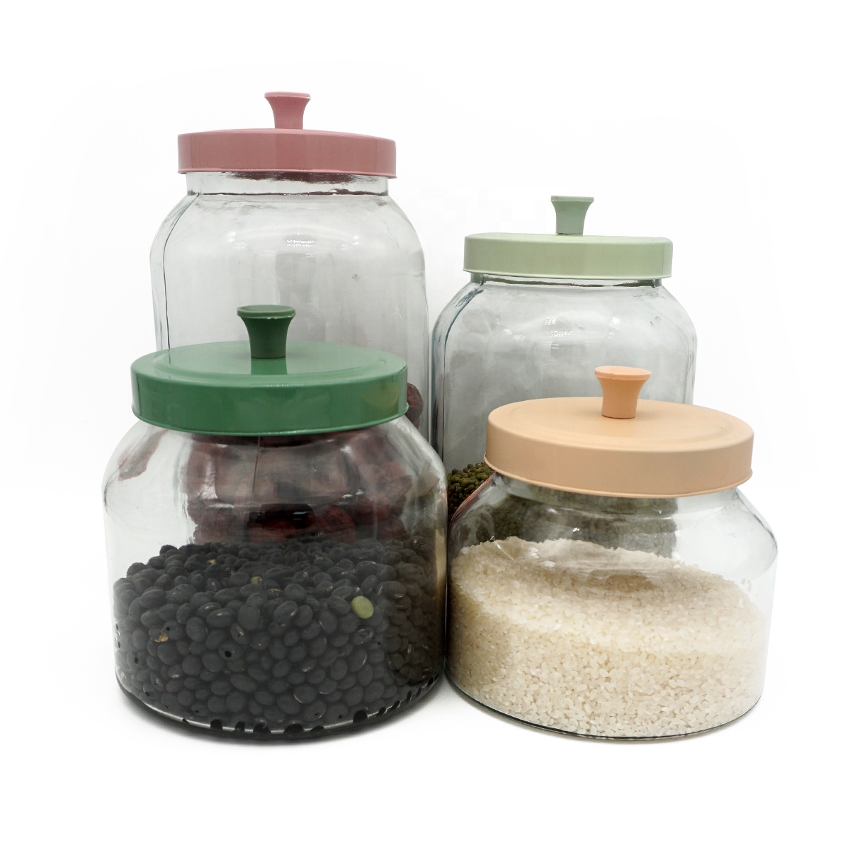 Wholesale food storage jar 56oz 140oz creative round glass jars with pink lids