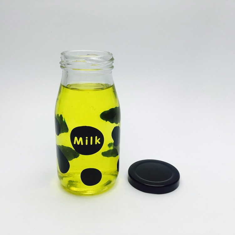 Wholesale freezer milk glass bottles with lid 200ml beverage glass bottle with straw