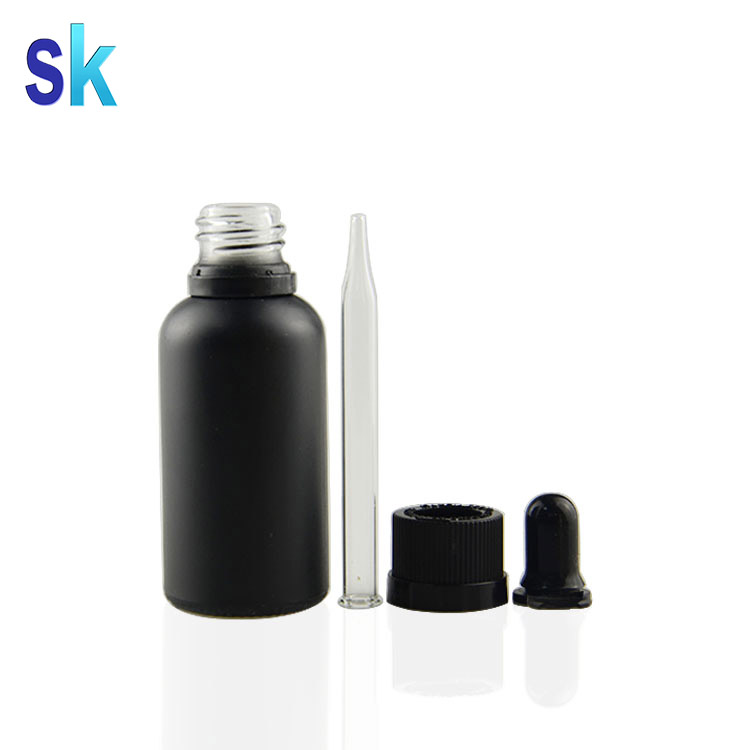 Wholesale frosted black color 30 ml glass dropper bottles