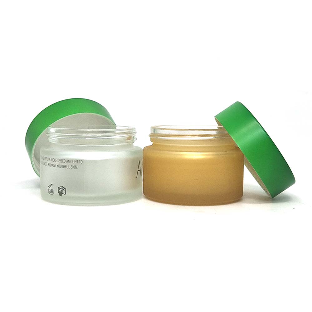 Wholesale frosted glass cosmetic jar 1oz cosmetic jars empty cream jar 30g with custom painting green lids