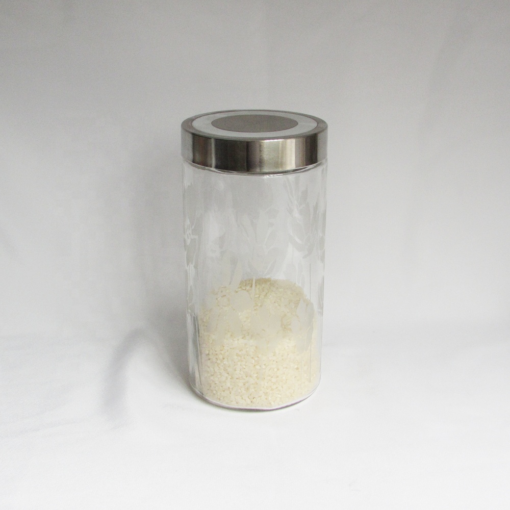 Wholesale frosted glass storage jars set with metal lids
