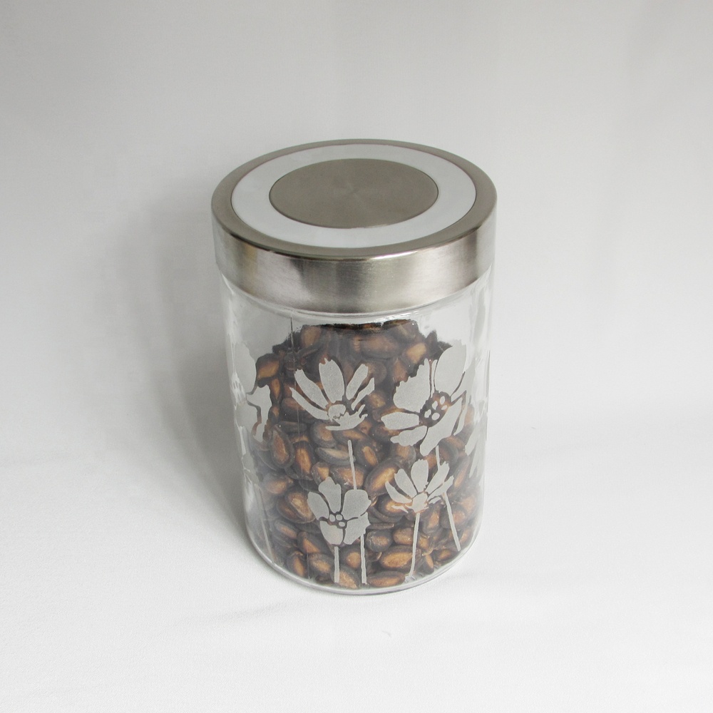 Wholesale frosted glass storage jars set with metal lids