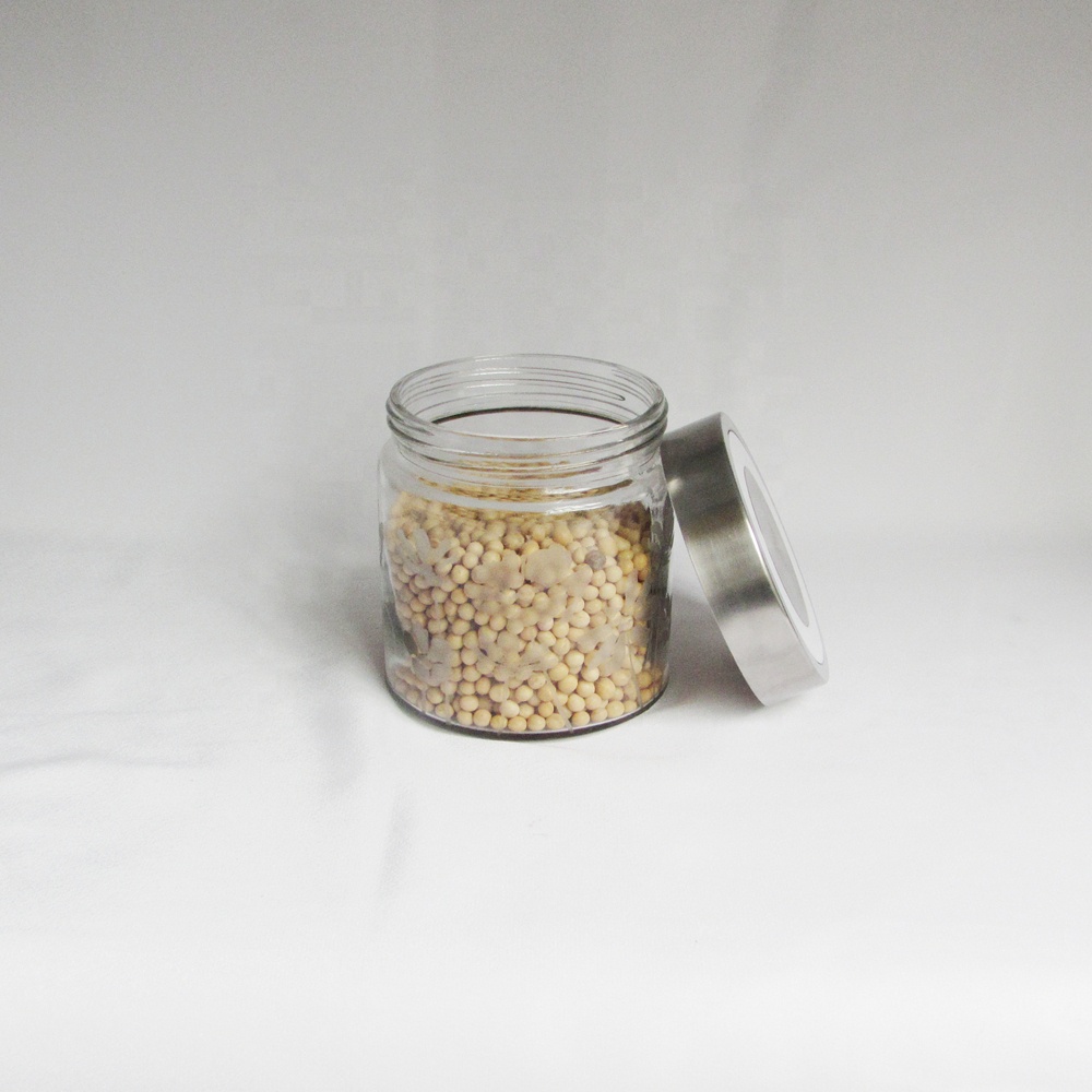 Wholesale frosted glass storage jars set with metal lids