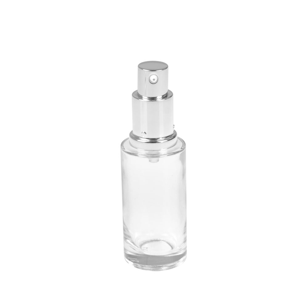 Wholesale glass bottle packaging 30ml 1oz empty pink glass pump powdery bottom liquid bottle for liquid foundation