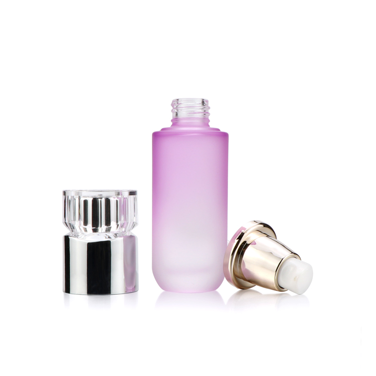 Wholesale glass cosmetic bottle purple glass cosmetic bottle and jar skin care set packaging