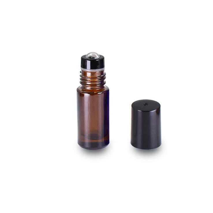 Wholesale glass cosmetic packaging amber blue clear 5ml perfume essential oil glass roll on bottle