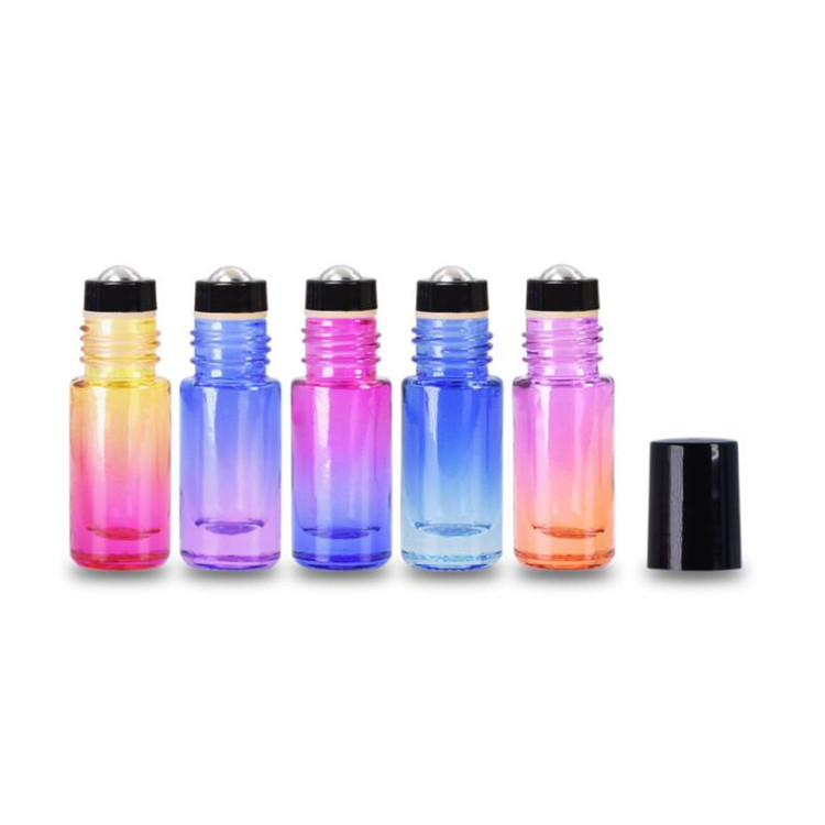 Wholesale glass cosmetic packaging amber blue clear 5ml perfume essential oil glass roll on bottle
