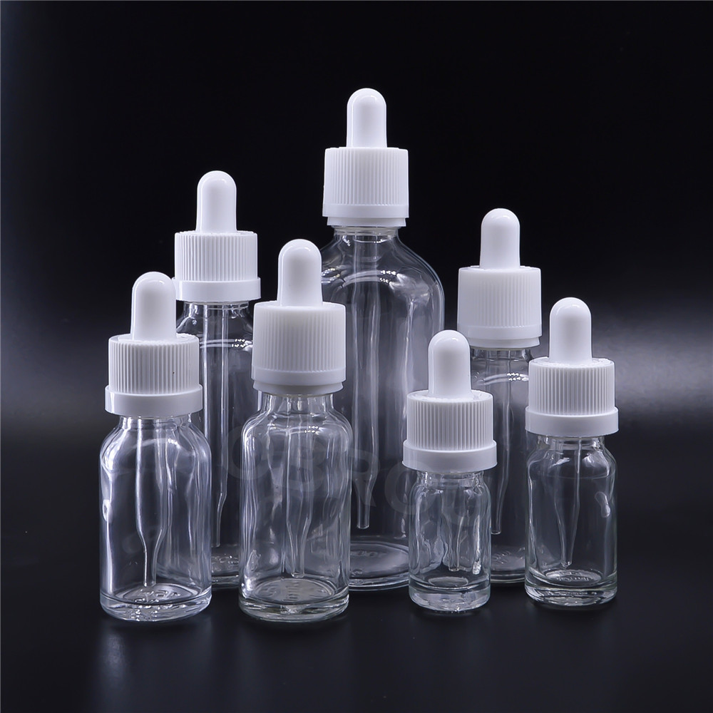 Wholesale glass dropper bottle 10ml 15ml 20ml 30ml 50ml clear amber black glass perfume essential oil bottle cosmetic bottles