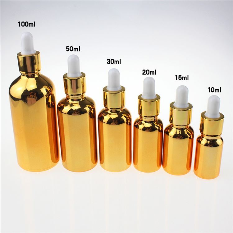 Wholesale glass gold 100ml large glass essential oil dropper bottles, empty 100 ml golden e liquidglas dropper bottle wholesale