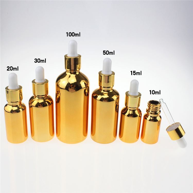 Wholesale glass gold 100ml large glass essential oil dropper bottles, empty 100 ml golden e liquidglas dropper bottle wholesale