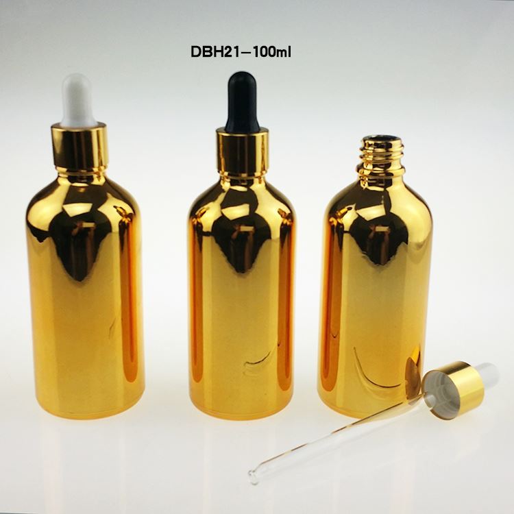 Wholesale glass gold 100ml large glass essential oil dropper bottles, empty 100 ml golden e liquidglas dropper bottle wholesale