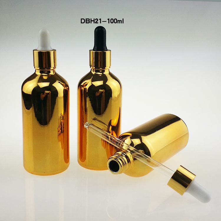 Wholesale glass gold 100ml large glass essential oil dropper bottles, empty 100 ml golden e liquidglas dropper bottle wholesale
