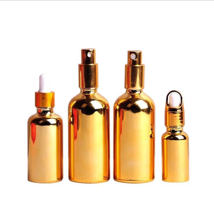 Wholesale glass gold 50ml large glass essential oil dropper bottles empty 100 ml golden