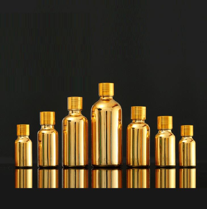Wholesale glass gold 50ml large glass essential oil dropper bottles empty 100 ml golden