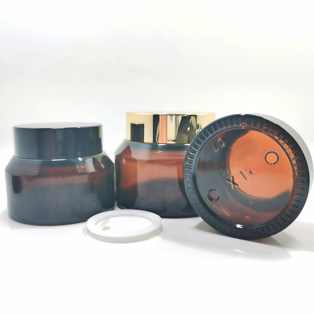 Wholesale glass jar with spoon 20g 30g 50g amber jars with lid glass