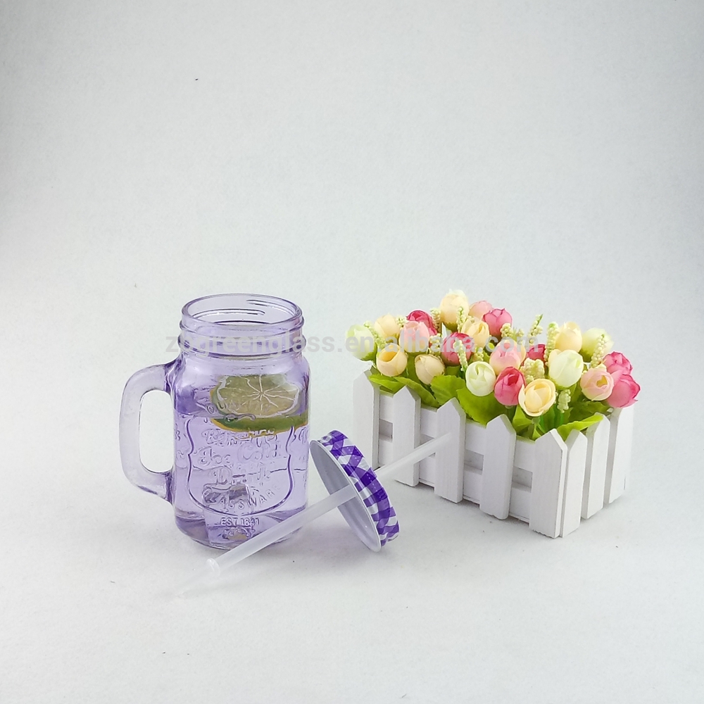 Wholesale  glass mason jar with handle and metal lid