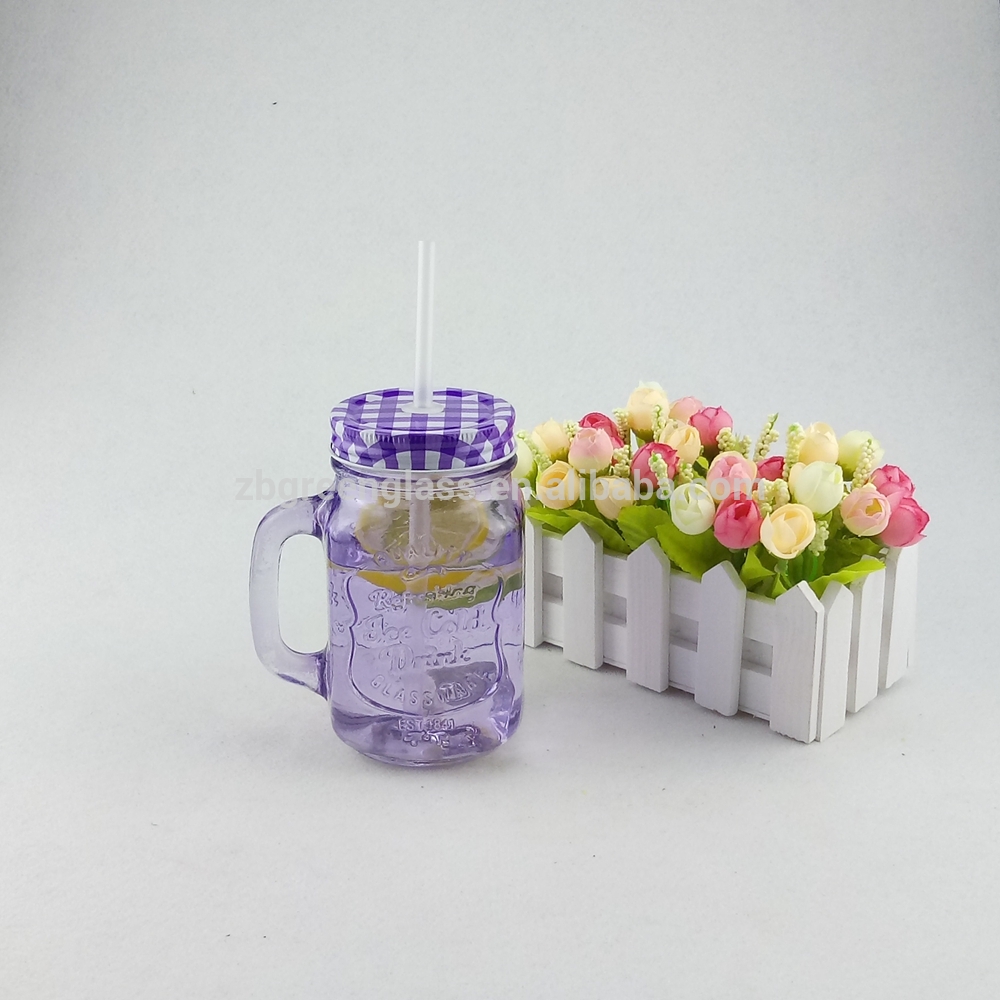 Wholesale glass mason jar with handle and metal lid