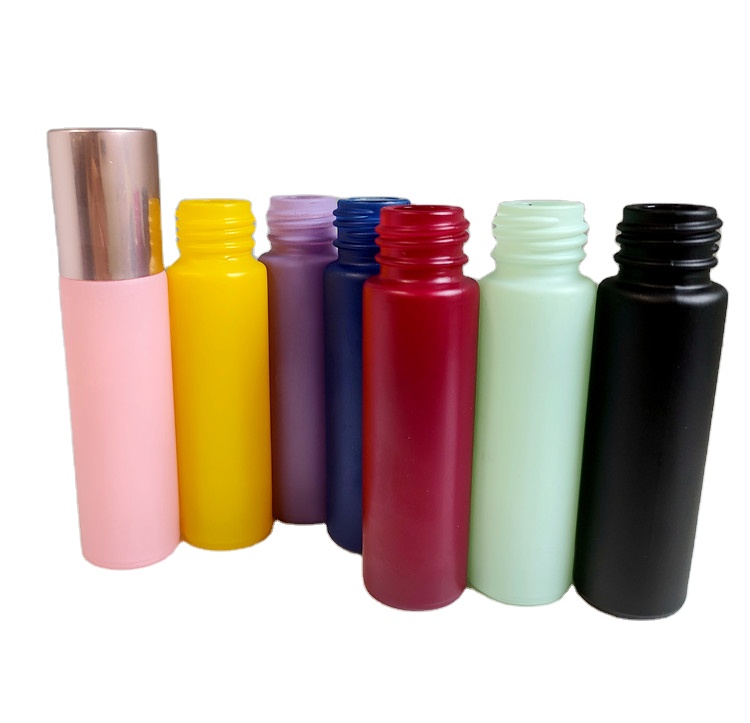 Wholesale glass roll on bottle 10ml gloden cap matt pink/macaron color essential oil bottle in stock