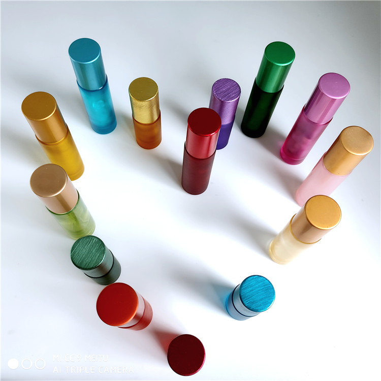 Wholesale glass roll on bottle 10ml gloden cap matt pink/macaron color essential oil bottle in stock