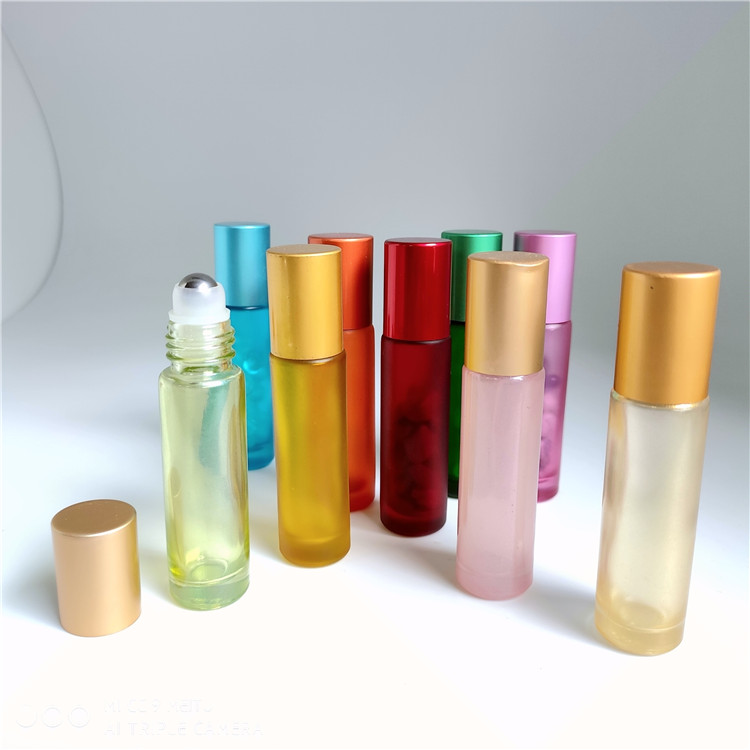 Wholesale glass roll on bottle 10ml gloden cap matt pink/macaron color essential oil bottle in stock