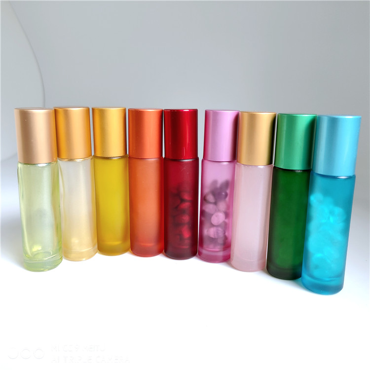 Wholesale glass roll on bottle 10ml gloden cap matt pink/macaron color essential oil bottle in stock