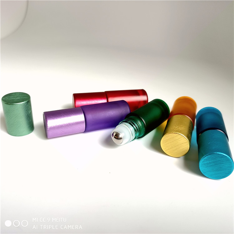 Wholesale glass roll on bottle 10ml gloden cap matt pink/macaron color essential oil bottle in stock