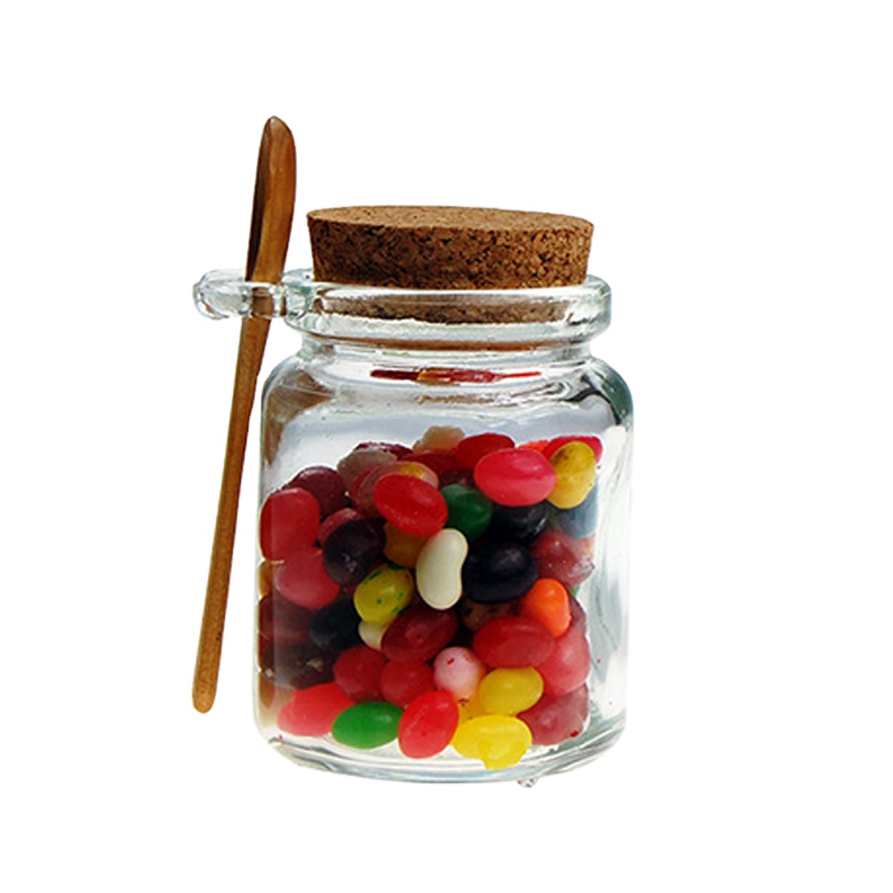 Wholesale glass spice jar with bamboo spoon and cork lid for spices Salt Seasonings 8oz