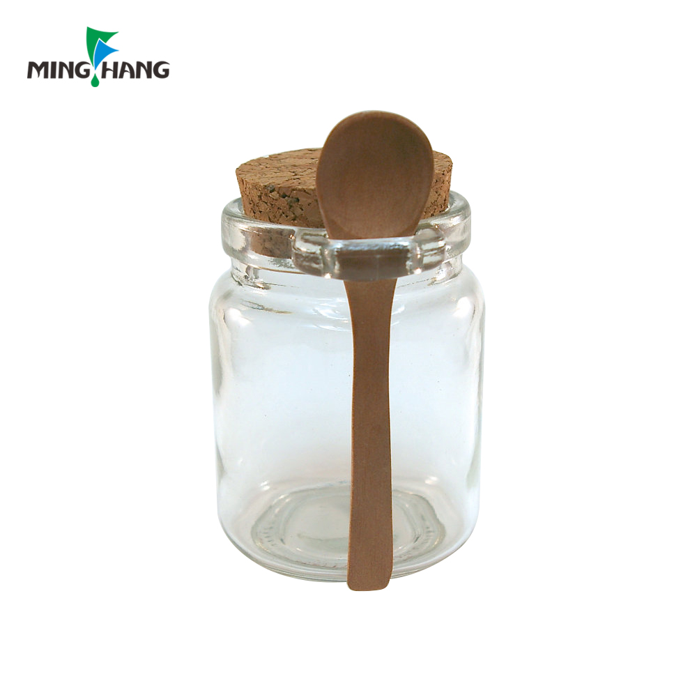 Wholesale glass spice jar with bamboo spoon and cork lid for spices Salt Seasonings 8oz