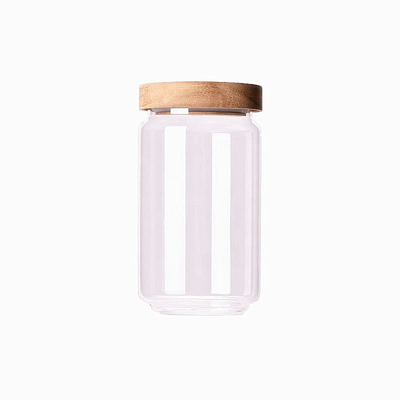 Wholesale glass storage containers jar with wooden top