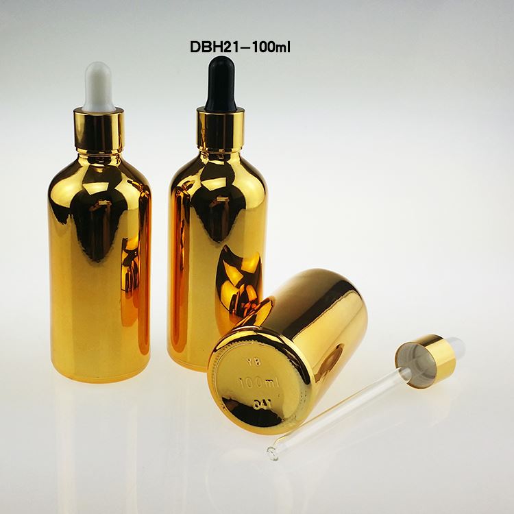 Wholesale gold 100ml large glass essential oil dropper bottles, empty golden Perfume Bottle with Dropper